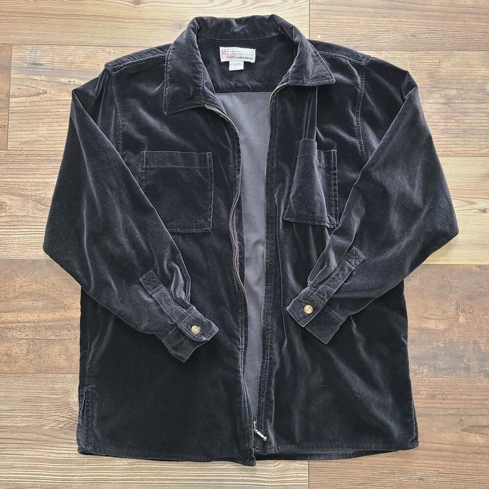 VTG Milano Design Group 80s Womens Black Velvet Shacket Size M Boxy Zip Jacket